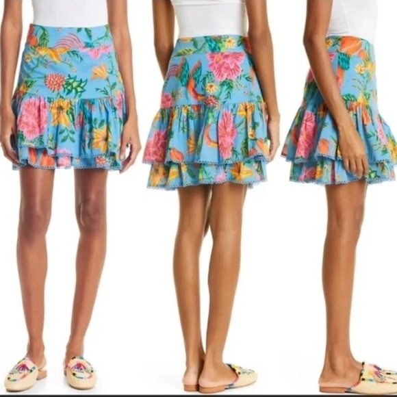 FARM Rio Dresses & Skirts - Farm Rio Toucans Garden Tiered Cotton Mini Skirt in Blue. size M